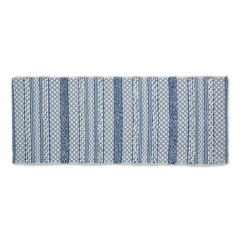 Stonewash Blue and White Hand-Loomed Paper Chindi Runner 2.25ft. x 6ft.