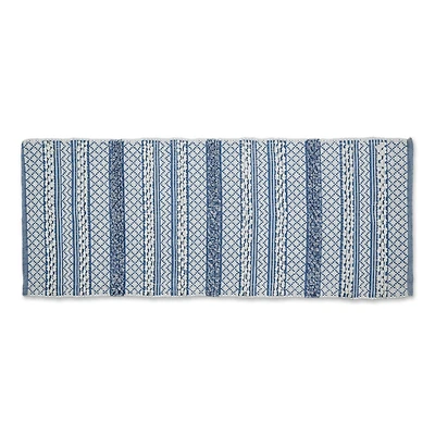 Stonewash Blue and White Hand-Loomed Paper Chindi Runner 2.25ft. x 6ft.