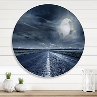 Designart - Asphalt Road Under Cloudy Full Moon II