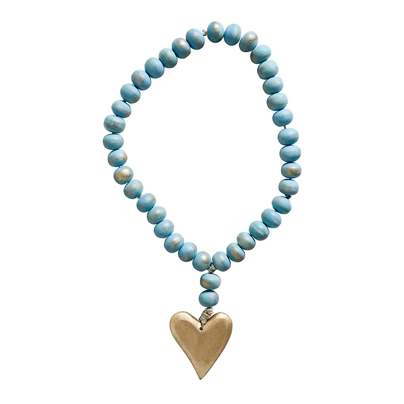 Hello Honey® Aqua Mango Wood Bead Strand With Gold Heart Pendant