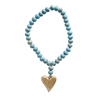 Hello Honey® Aqua Mango Wood Bead Strand With Gold Heart Pendant