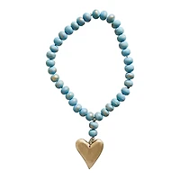 Hello Honey® Aqua Mango Wood Bead Strand With Gold Heart Pendant