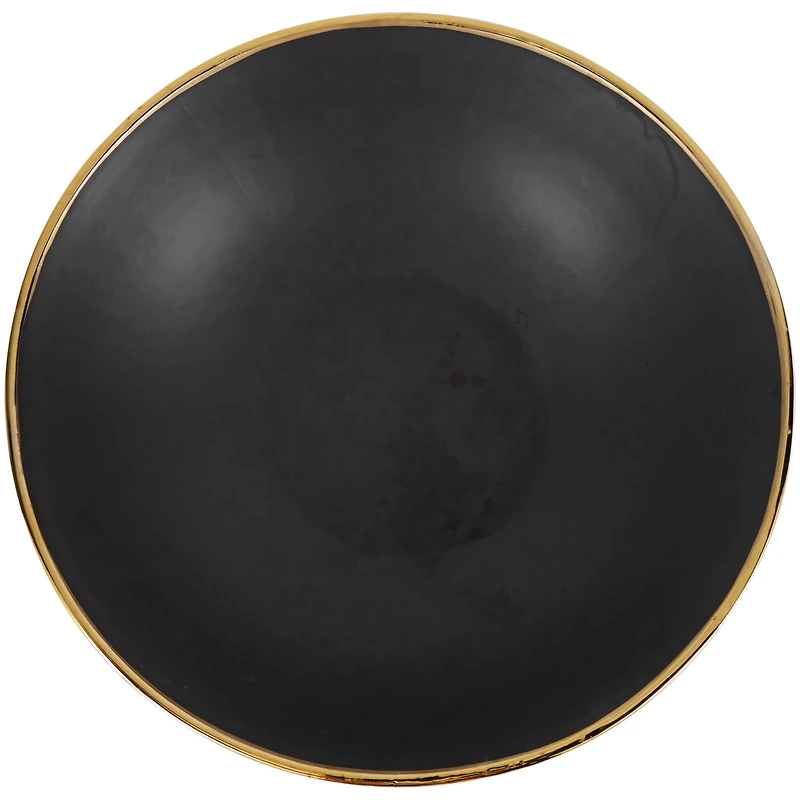 CosmoLiving by Cosmopolitan 15.25" Abstract Black with Gold Melting Drips Ceramic Decorative Bowl