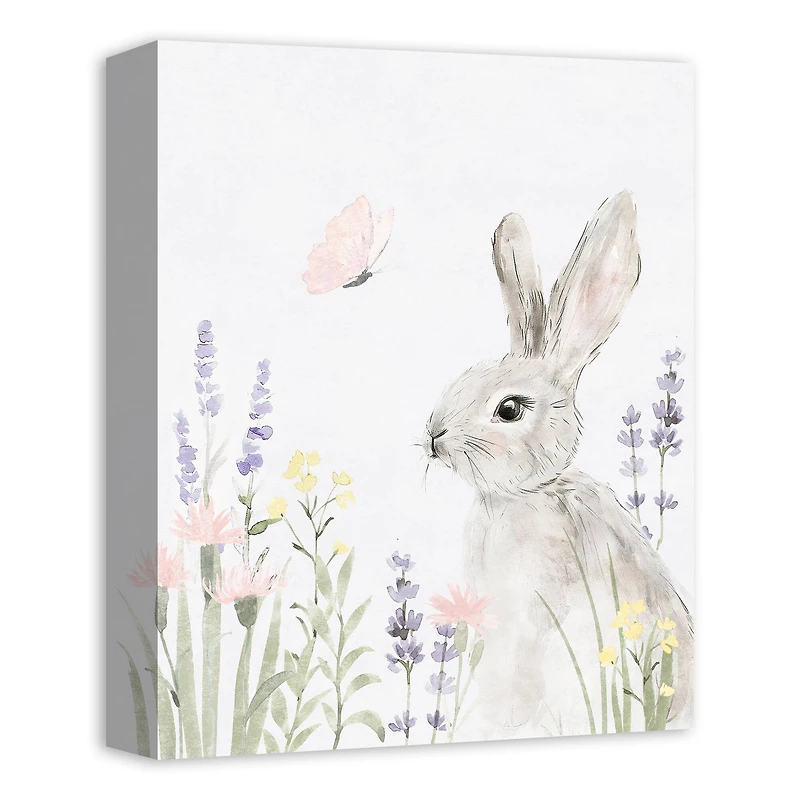 11" x 14" Floral Pasture Bunny Canvas Wall Art
