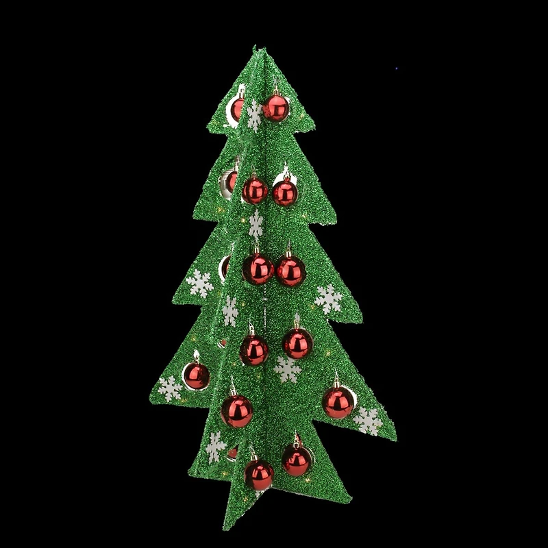 2.25ft. Pre-Lit Green & Red Tinsel Christmas Tree with LED Lights