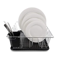 MegaChef 16" Chrome-Plated Black Plastic Countertop Drying Dish Rack