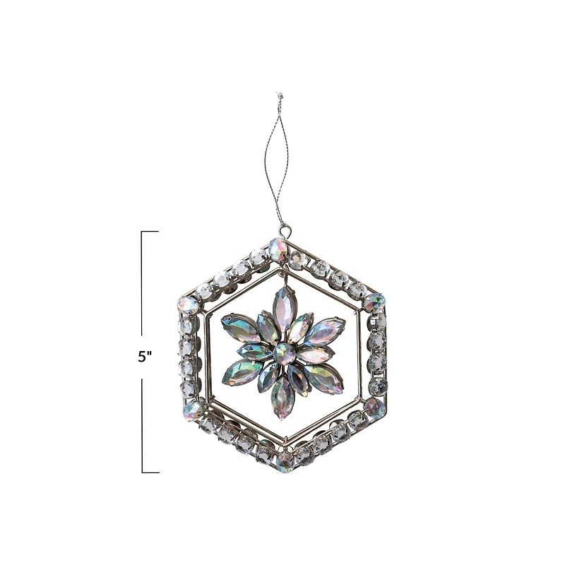 Hello Honey® Silver Hexagon Framed Acrylic Jewel Snowflake Ornament