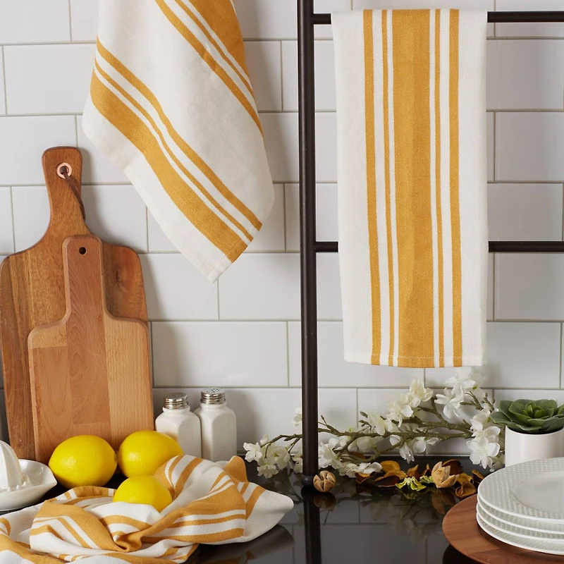 DII® Honey Gold Chef Stripe Dish Towels, 3ct.