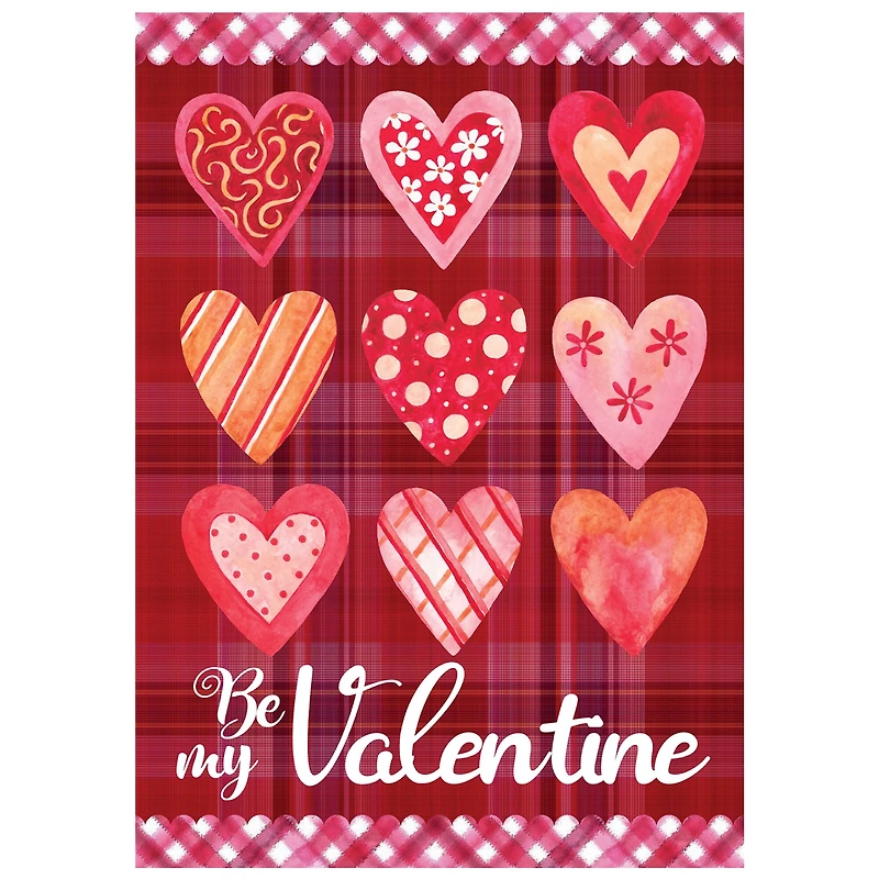 Be My Valentine Large Plaid & Heart Outdoor House Flag