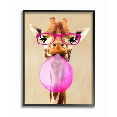 Stupell Industries Giraffe with Bubblegum & Pink Glasses Wall Art in Black Frame