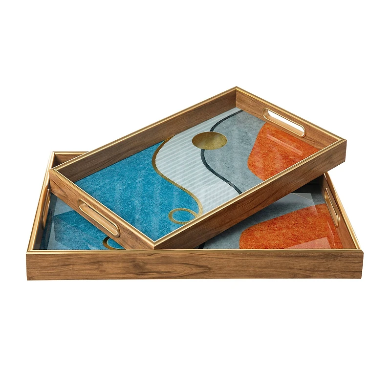 Glitzhome® Rectangle Abstract Patterned Decorative Trays Set