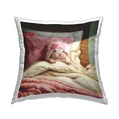 Stupell Industries Bunny Rabbit Resting in Bed Modern Portrait Throw Pillow 18" x 18"