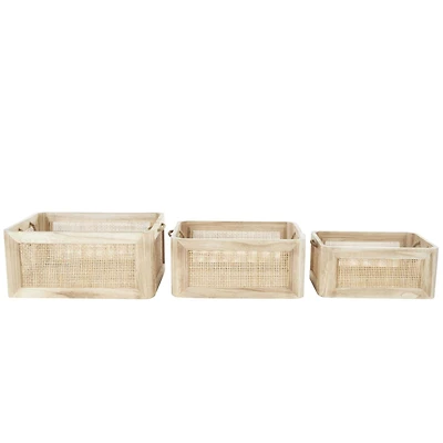 Light Brown Rattan Woven Basket with Rope Handles