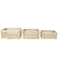 Light Brown Rattan Woven Basket with Rope Handles