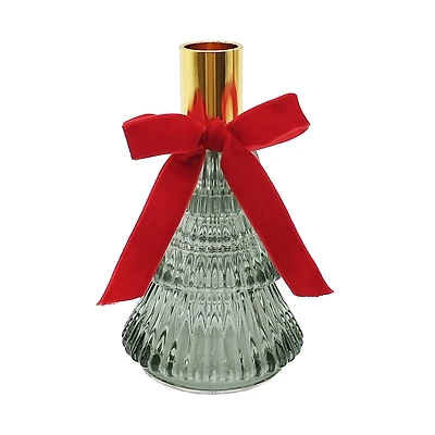 Glass Tree with Bow Taper Candle Holder by Ashland