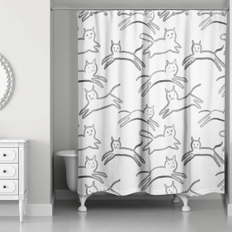 Leaping Cat Pattern I 71" x 74" Shower Curtain