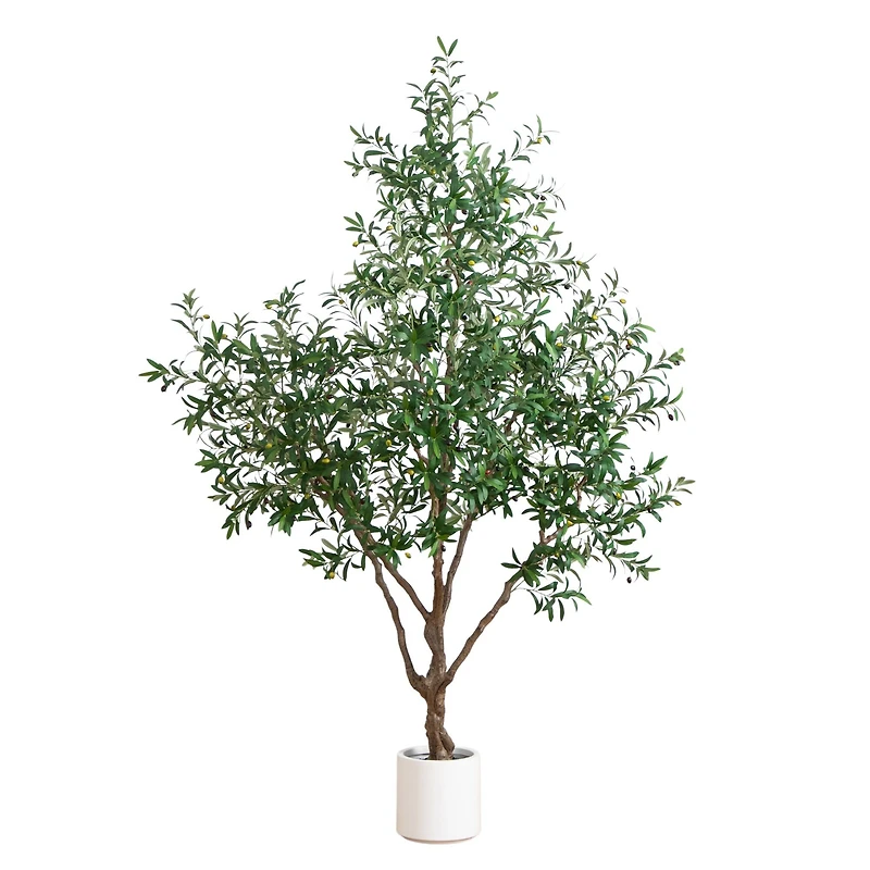 8ft. Artificial Grand Olive Tree in White Decorative Planter