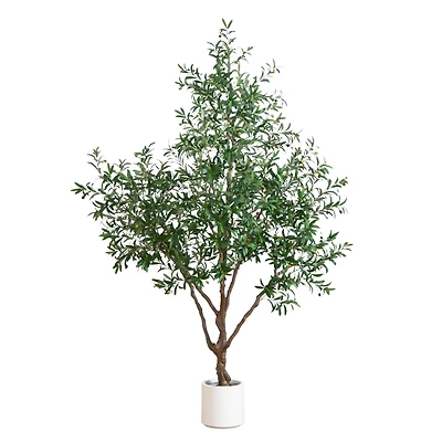 8ft. Artificial Grand Olive Tree in White Decorative Planter