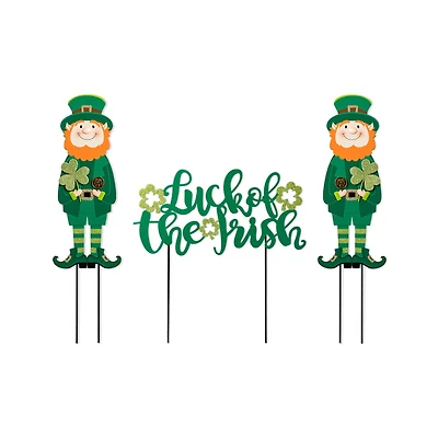 Glitzhome® 26" St. Patrick's Metal Leprechaun & Luck of the Irish Yard Stake Set