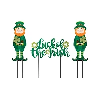 Glitzhome® 26" St. Patrick's Metal Leprechaun & Luck of the Irish Yard Stake Set