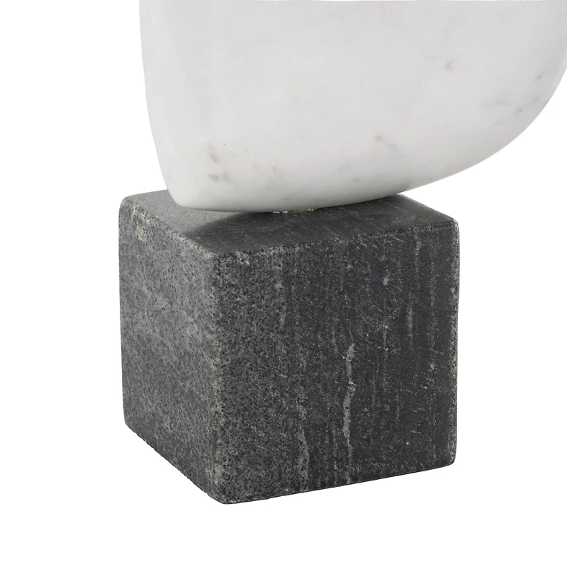 8.5" White & Black Marble Heart Slanted Sculpture with Block Base