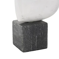 8.5" White & Black Marble Heart Slanted Sculpture with Block Base