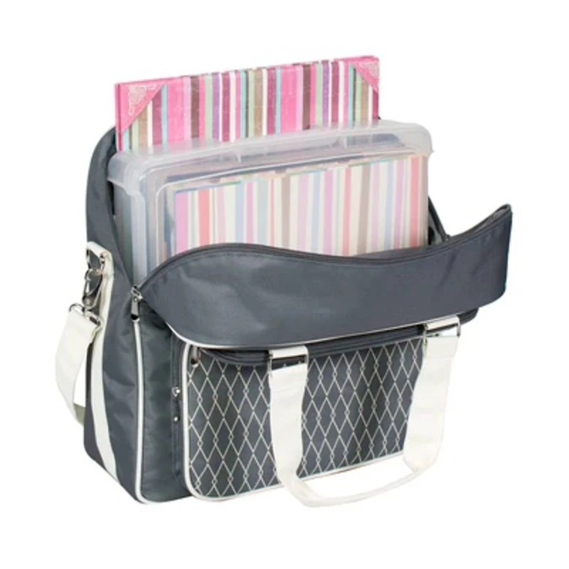 Everything Mary Deluxe Gray and White Scrapbook Carrying Storage Tote