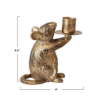 Hello Honey® 4.5" Antique Gold Finish Cast Aluminum Mouse Taper Candle Holder