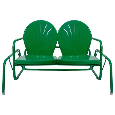 2-Person Outdoor Retro Metal Tulip Double Glider Patio Chair