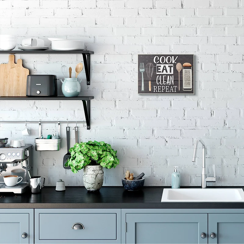 Stupell Industries Cook Eat Clean Humorous Quote Rustic Kitchenware Wall Plaque