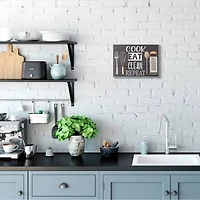 Stupell Industries Cook Eat Clean Humorous Quote Rustic Kitchenware Wall Plaque