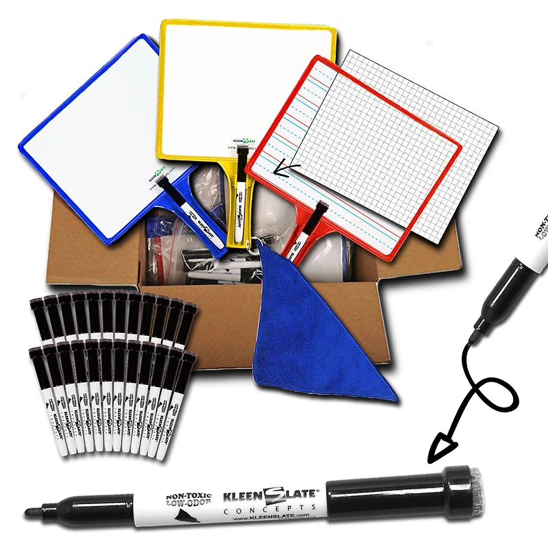 KleenSlate® Handheld Whiteboards with Clear Dry Erase Sleeves & Markers