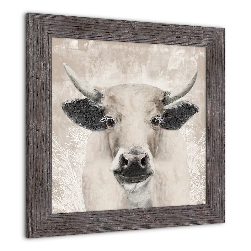Creamy Tonal Cow Framed Print Wall Hanging