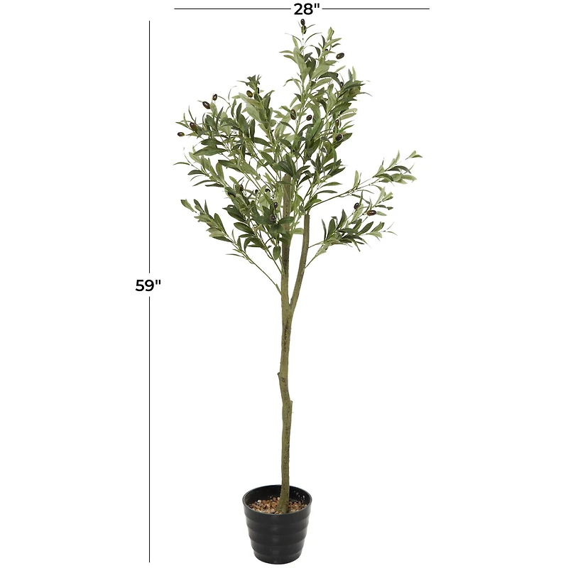 59" Green Plastic Olive Artificial Tree With Black Melamine Pot