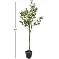 59" Green Plastic Olive Artificial Tree With Black Melamine Pot