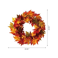 Glitzhome® 24" Fall Lighted Maple Leaves Wreath