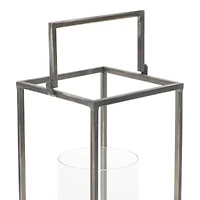 Black Iron Modern Candle Holder Lantern, 16" x 6" x 6"