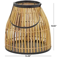 The Novogratz 15" Brown Wicker Handmade Slatted Frame Candle Lantern with Handle