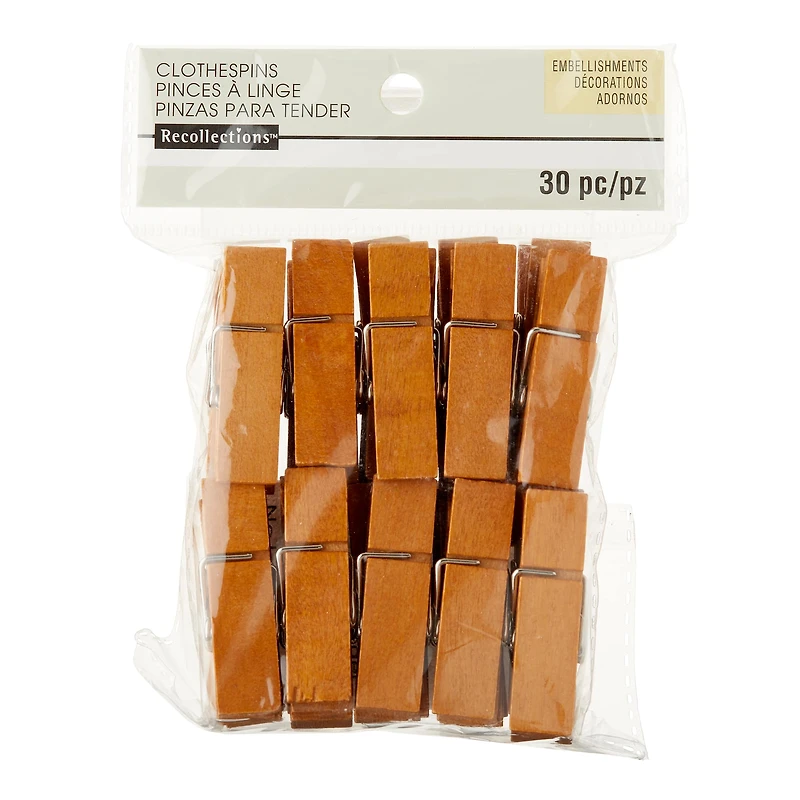 Walnut Medium Wide Clothespin by Recollections™, 30ct.