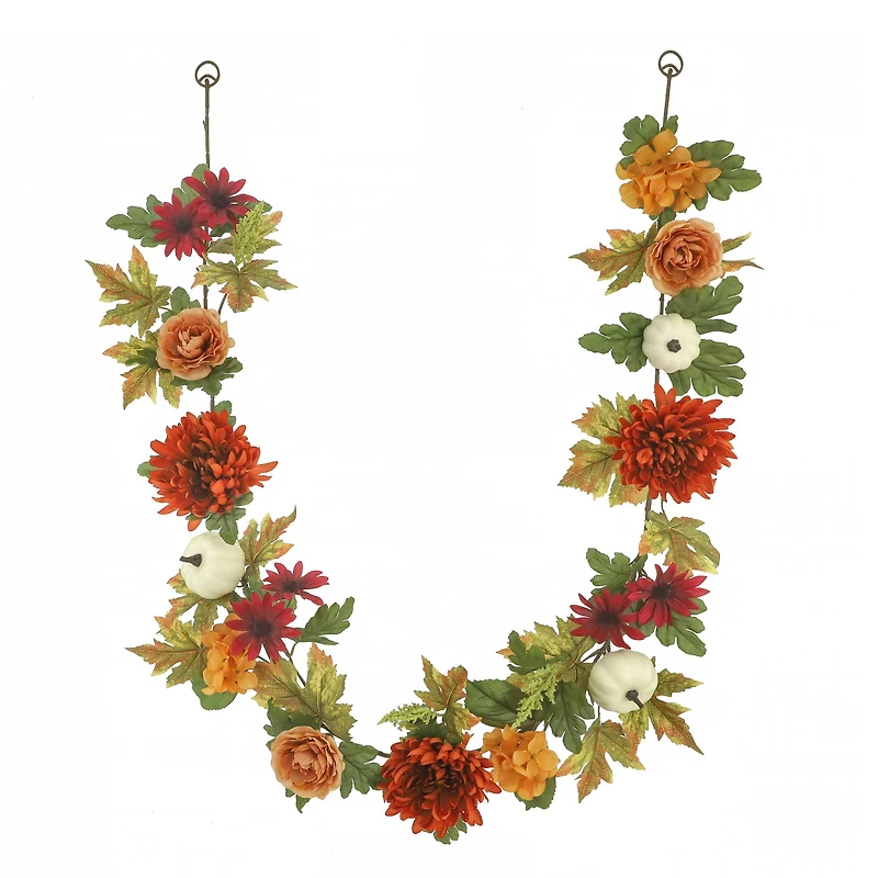 6ft. Orange & Yellow Mum, Hydrangea & Pumpkin Garland by Ashland®