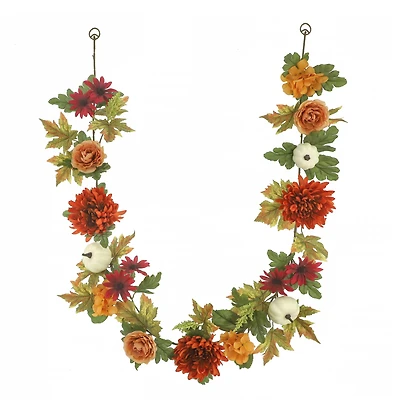 6ft. Orange & Yellow Mum, Hydrangea & Pumpkin Garland by Ashland®