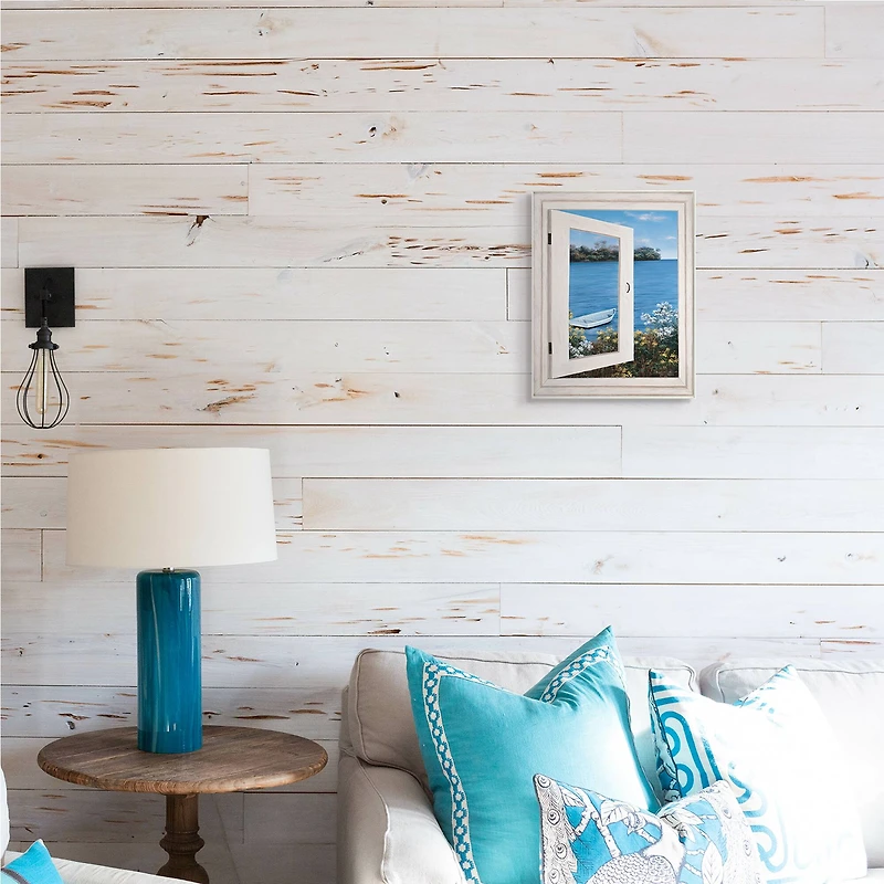 Stupell Industries Lakefront Window Charming Floral Island Boat Wall Plaque