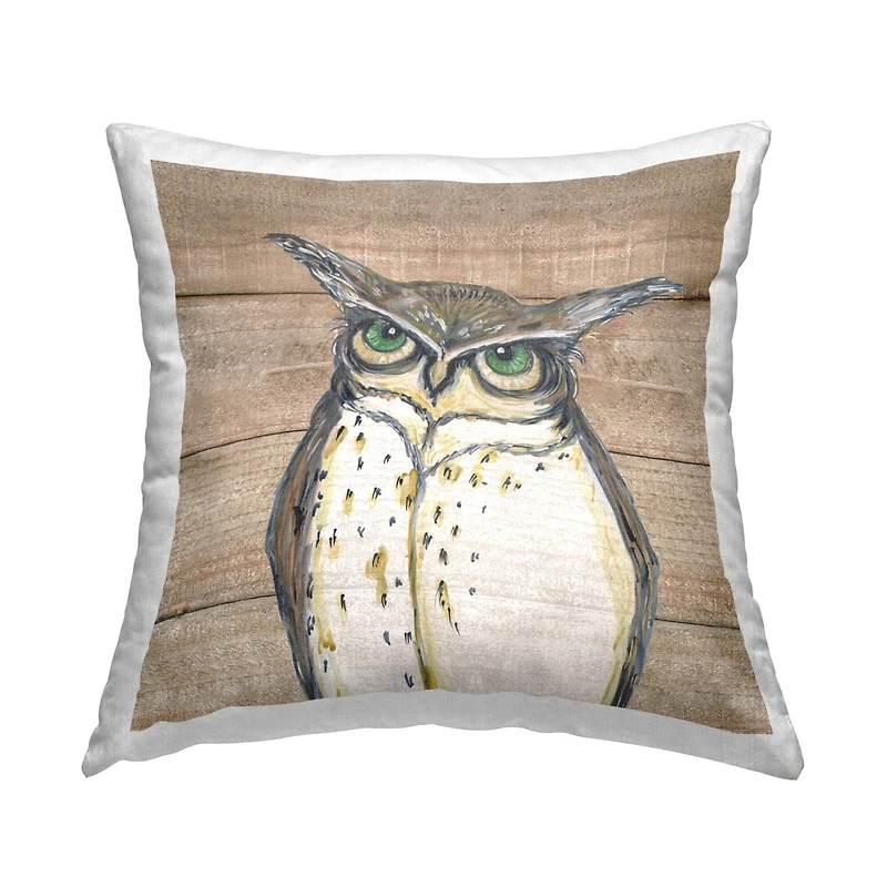 Stupell Industries Woodland Owl Bird Grain Pattern Throw Pillow, 18" x 18"
