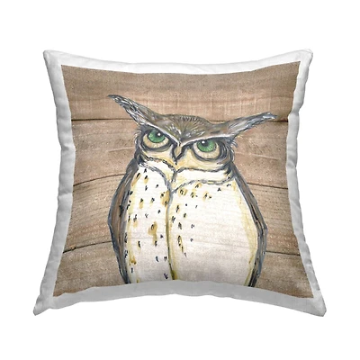 Stupell Industries Woodland Owl Bird Grain Pattern Throw Pillow, 18" x 18"