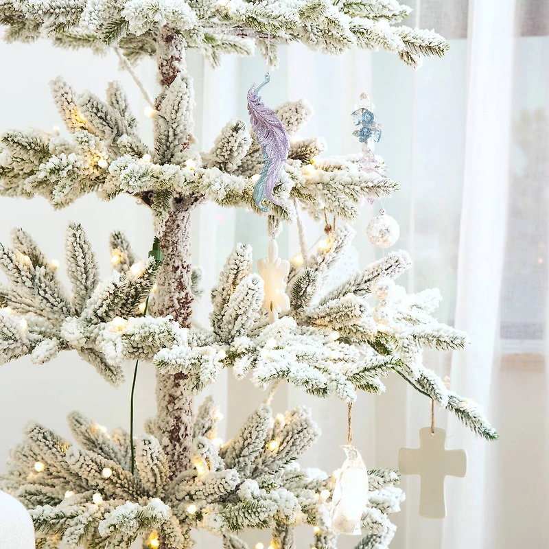 7ft. Pre-Lit Deluxe Flocked Pine Artificial Christmas Tree, Warm White LED Lights