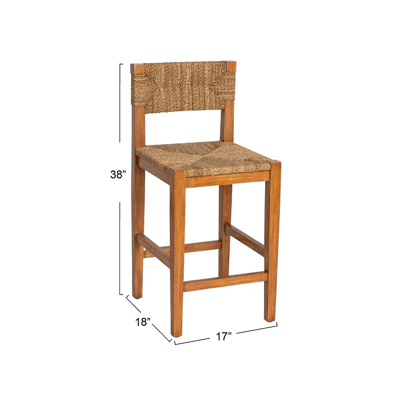 Hello Honey® 38" Wood & Seagrass Bar Stool