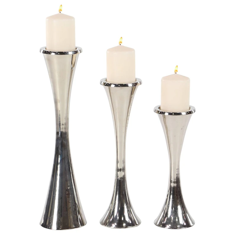 Silver Modern Candle Holder Set