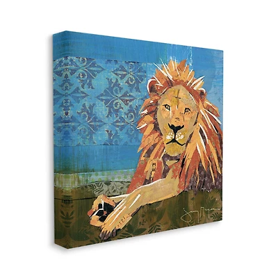 Stupell Industries Safari Lion Abstract Shape Collage Blue Orange Canvas Wall Art