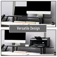 Mind Reader Extendable Monitor Stand, Adjustable Desktop Riser for Dual Monitors, Printers, Laptops, TV, 31.5–40 Inch Width, 88 lb Capacity, Metal and MDF Wood, Black