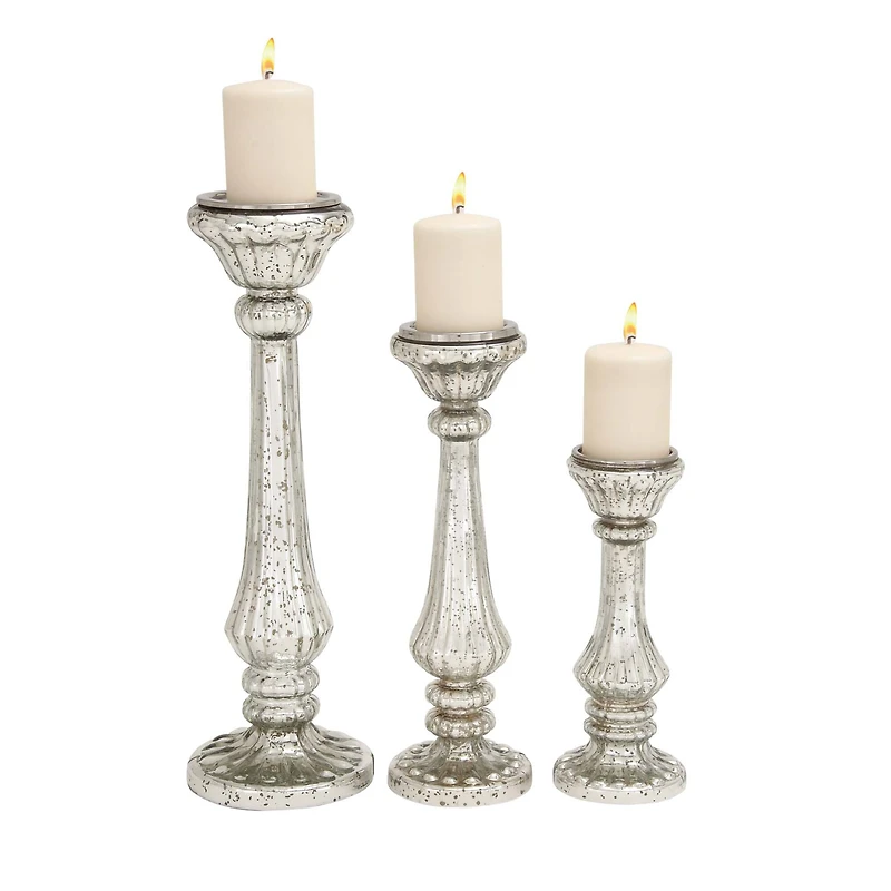 Silver Glass Traditional Candle Holder Set
